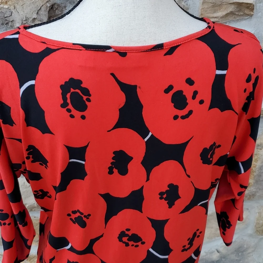 NEW YORK & COMPANY STRETCH BLOUSE SHIRT 3/4 sleeve S RED BLACK WOMEN'S - Picture 6 of 9